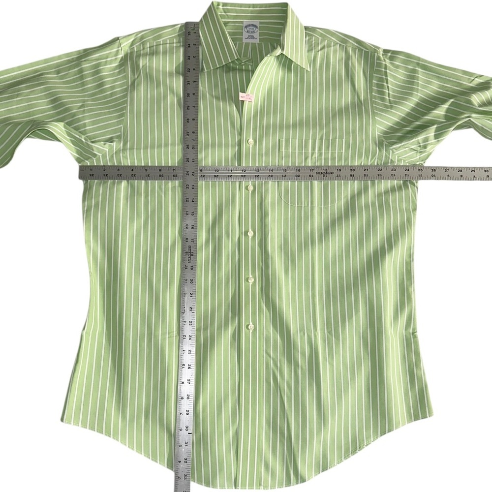 Brooks Brothers Dress Shirt Mens 17-34 Cotton Slim Fit Green & White Stripe - Picture 8 of 9